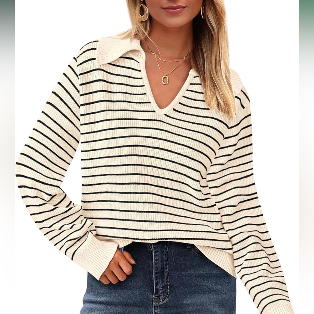Black and white striped collared sweater